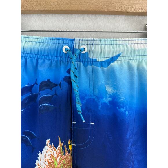 NWT Boys‎ Wonder Nation Blue Lined Shark Fish Swim Trunk XL Beach Vacation Comfy - Picture 6 of 9